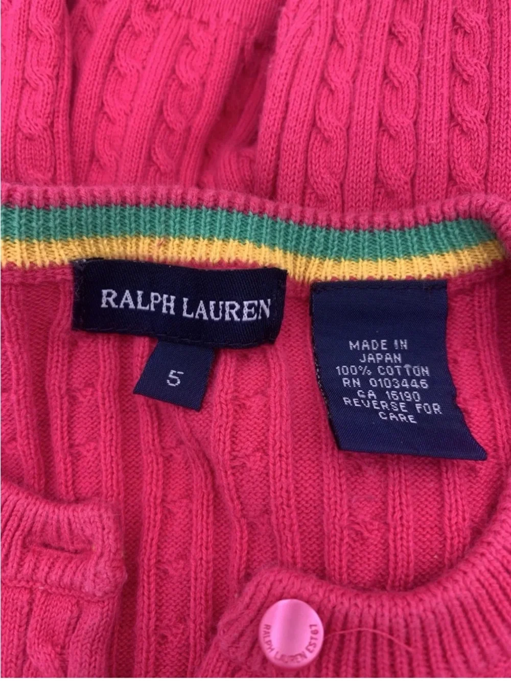 Ralph Lauren Girls Pink Cable Knit Cardigan